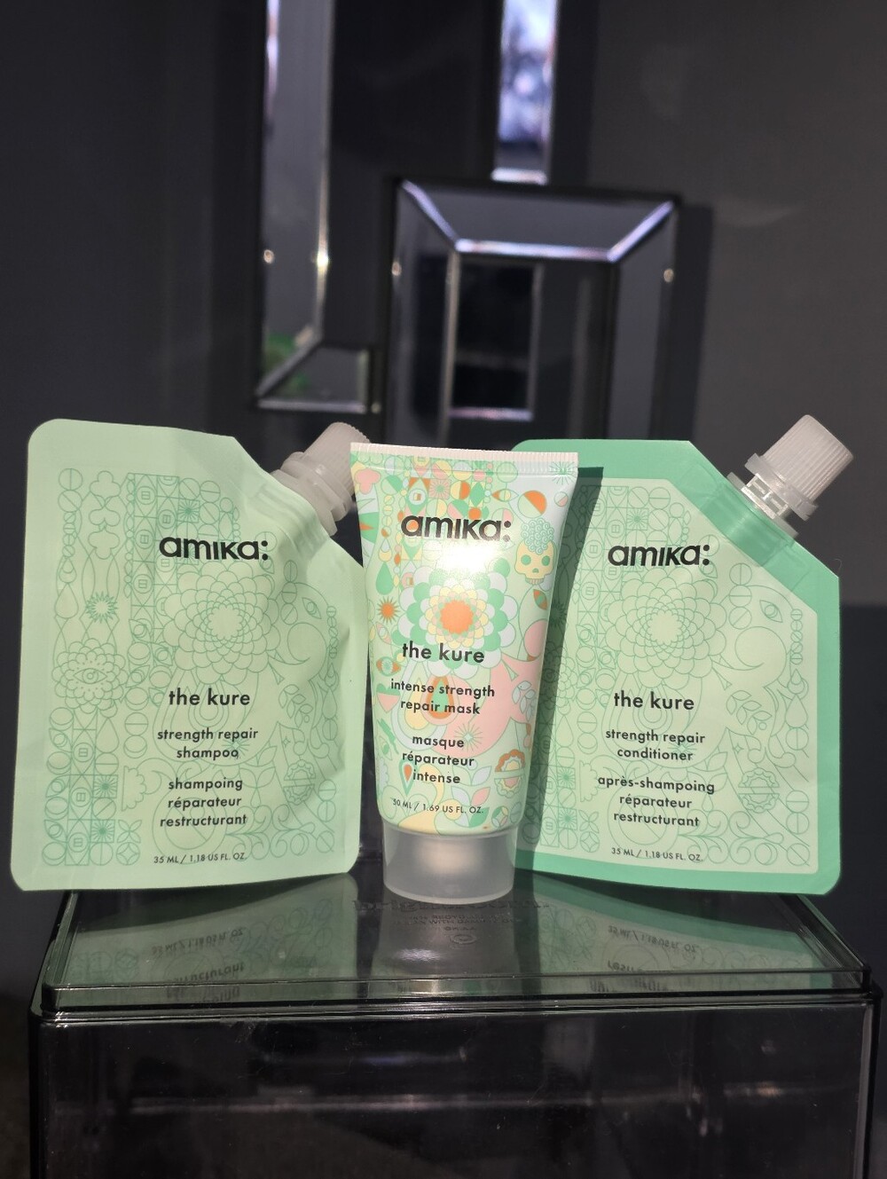 Brand New & Never Used! amika The Kure Hair Repair Travel Trio 💚